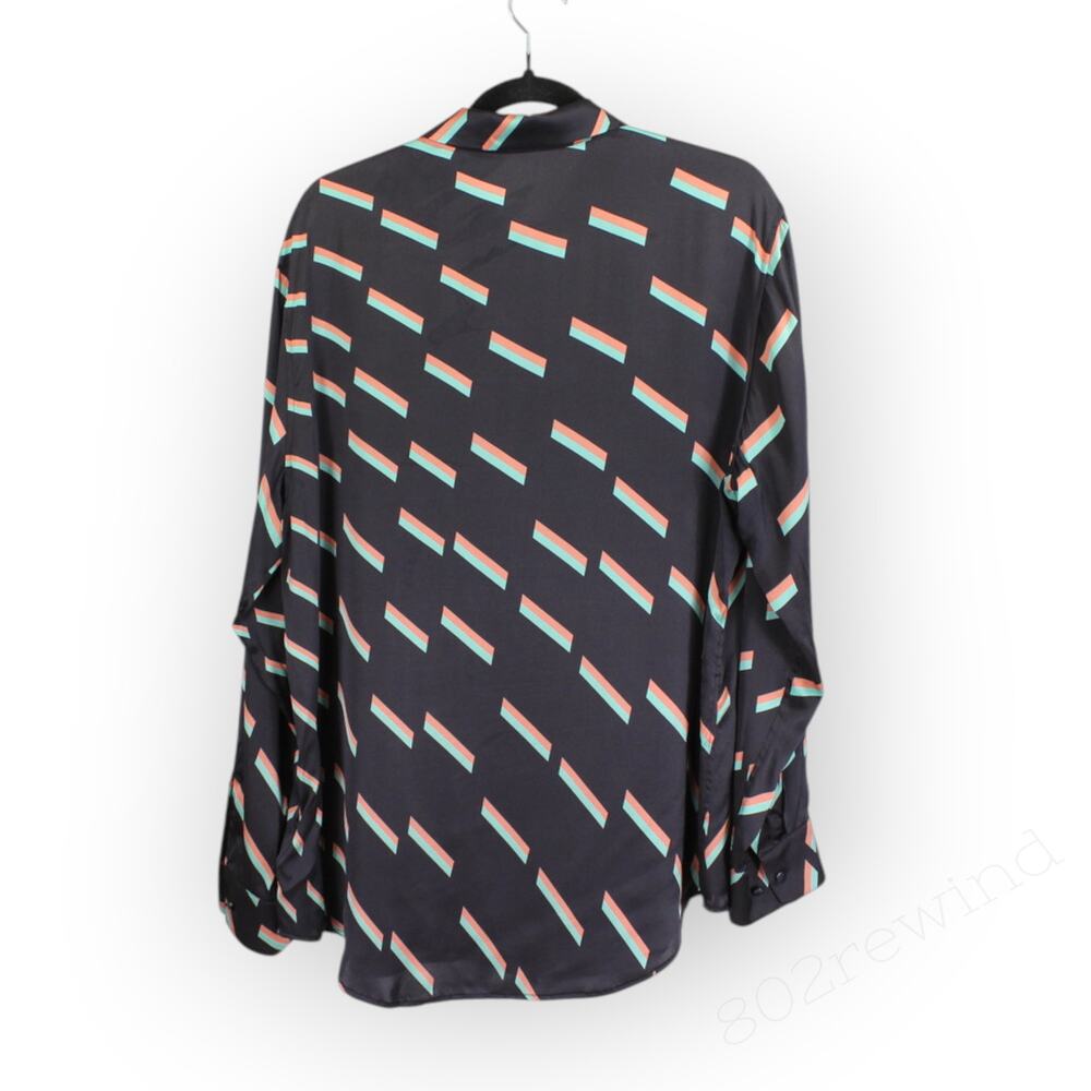 XL Equipment Femme 100% Silk Blouse EclipseMulti Retro ArtDeco Miami Graphic - Picture 6 of 8